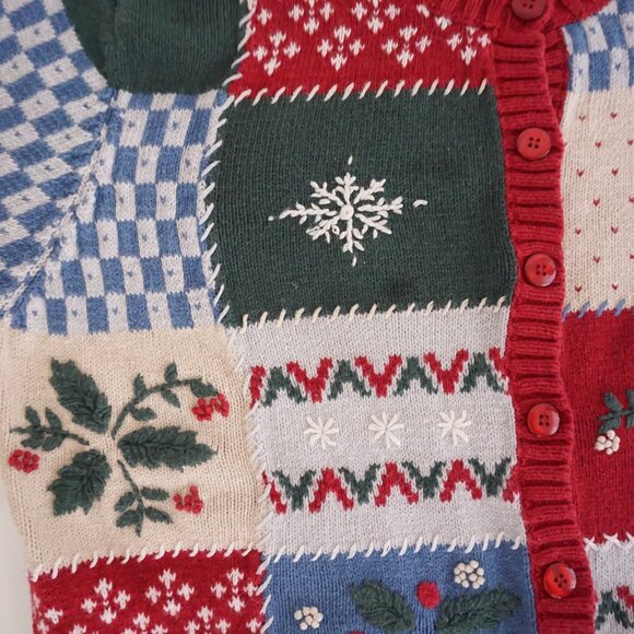 Vintage Cherokee Patchwork Christmas Cardigan Festive Holiday Embroidered 1X - Picture 7 of 10